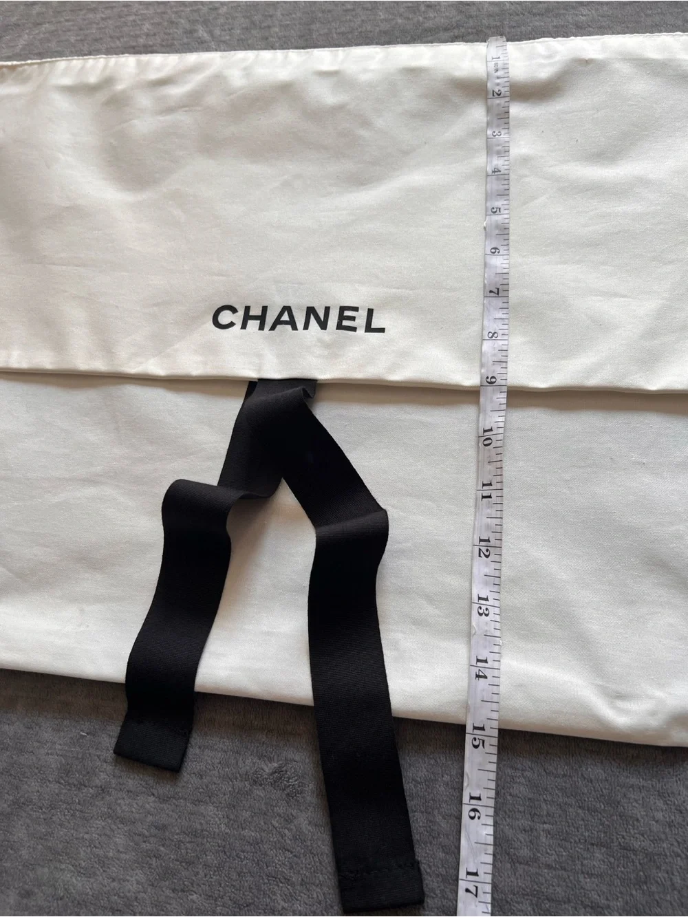 Chanel White Cotton Folder Dust Bag with Black Ribbon Ties Storage Large